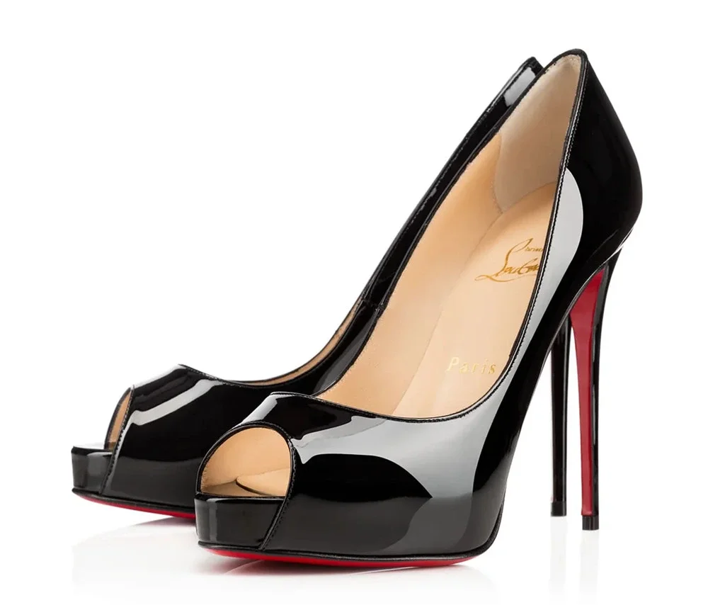 Christian Louboutin New Very Prive 120 Patent Black Platform Peep Heel Pump 35